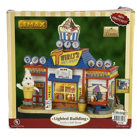 Lemax Village Ceramic TWIRLY'S SOFT SERVE Ice Cream 2007 Light Box Rare - Picture 4 of 14